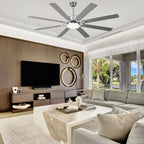 72 Inch Black/Chrome Modern Extra Large Ceiling Fan with LED Light and Remote, 6 Speeds 8-Blade DC Motor Reversible Ceiling Fan for Living Room