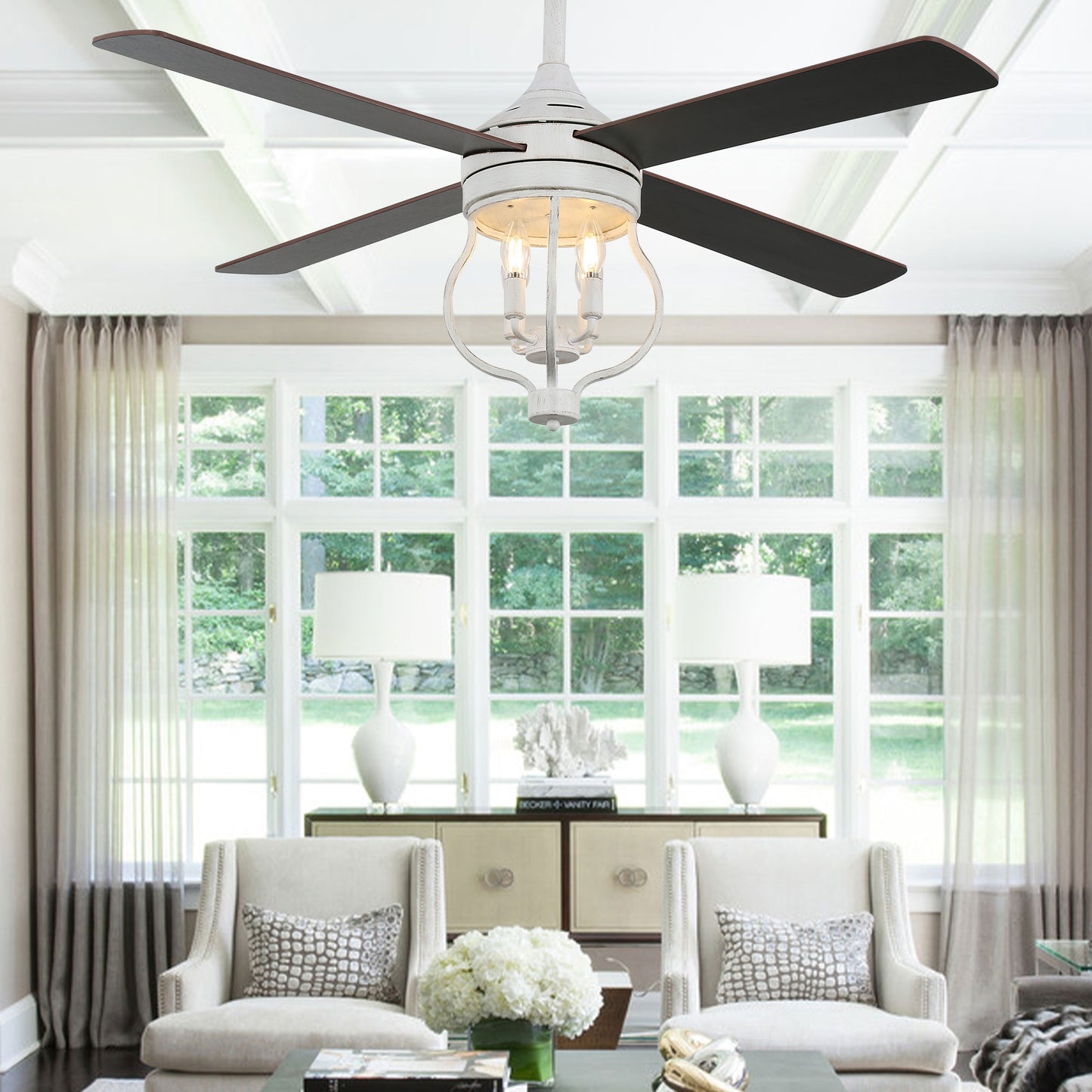 DC5211-52" Large Size Classic Reversible White Ceiling Fan DC Motor 6-Speeds with Remote and Lights