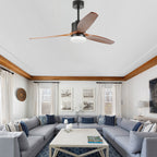 52 Inch 3 Wooden Blades Ceiling Fan with Dimmable LED Light and Remote, 6 Speeds DC Motor Reversible Ceiling Fan for Living Room