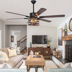 65 Inch Black Caged Large Ceiling Fan with Lights and Remote Control, 6 Speeds DC Motor Farmhouse Ceiling Fan for Large Rooms