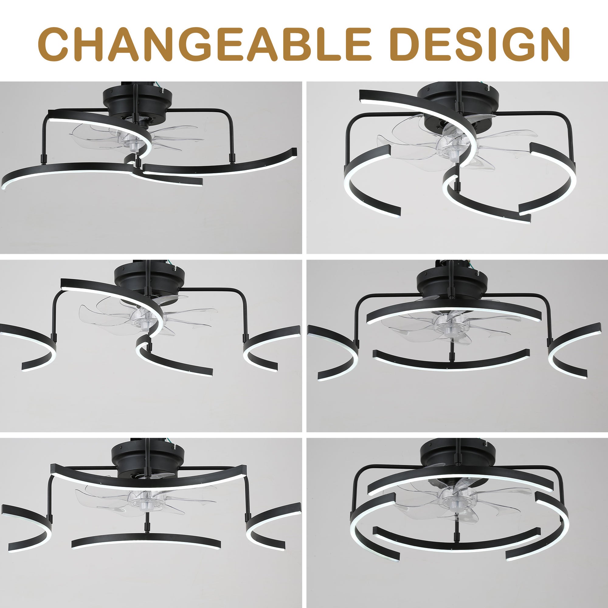 DC2027-BellaDepot 19.7" DIY Shape Flush Mounted LED Reversible Ceiling Fan with Remote and Light Kit Included