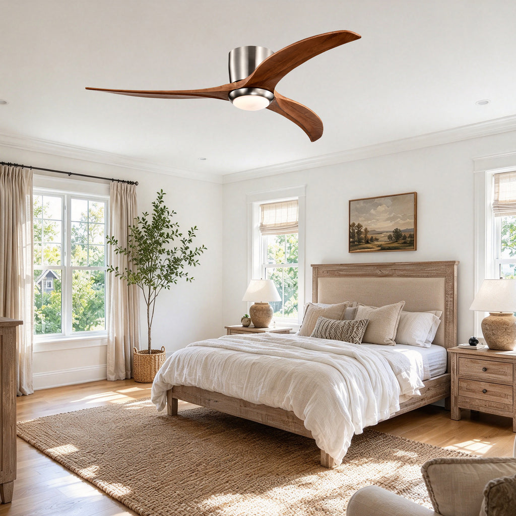 Farmhouse 52 Inch Flush Mount Ceiling Fan with LED Light Quiet DC Motor Ceiling Fan with Light 6-Speed Remote Control Ceiling Fan with Light Suit for Bedrooms, Living Rooms, Kitchens