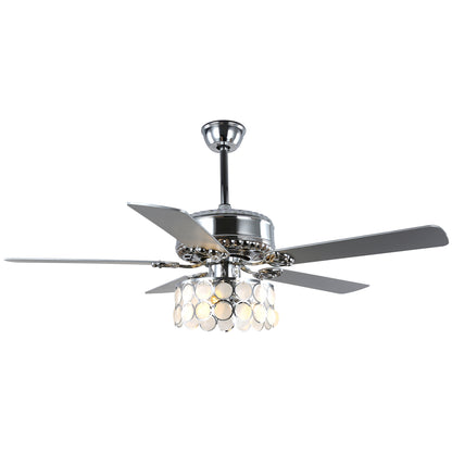 DC5216-52" 5 Wooden Blades Chrome Finish Modern Reversible Ceiling Fan with Remote and Light, 6-speed Large Size Ceiling Fan