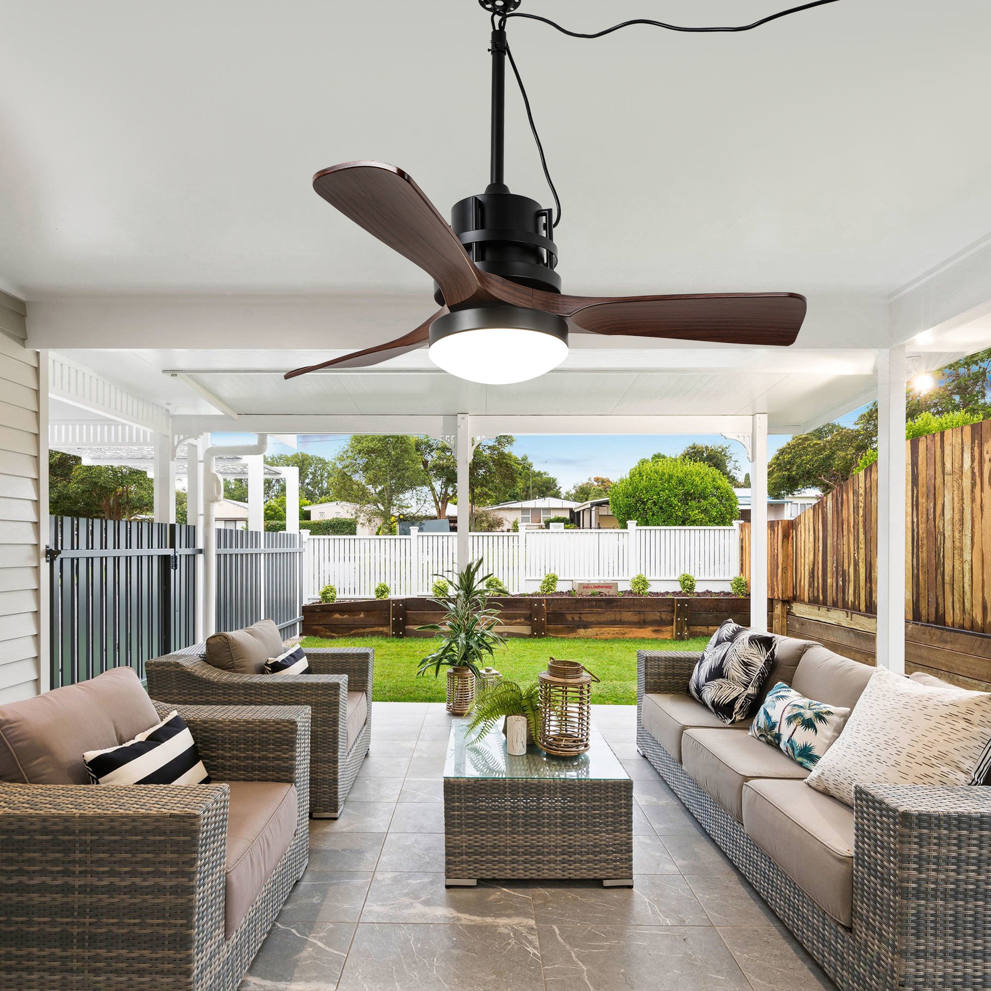 HW4201-GED-BellaDepot 24" Outdoor Modern Farmhouse LED Ceiling Fan with Remote Control, Plug in Ceiling Fan