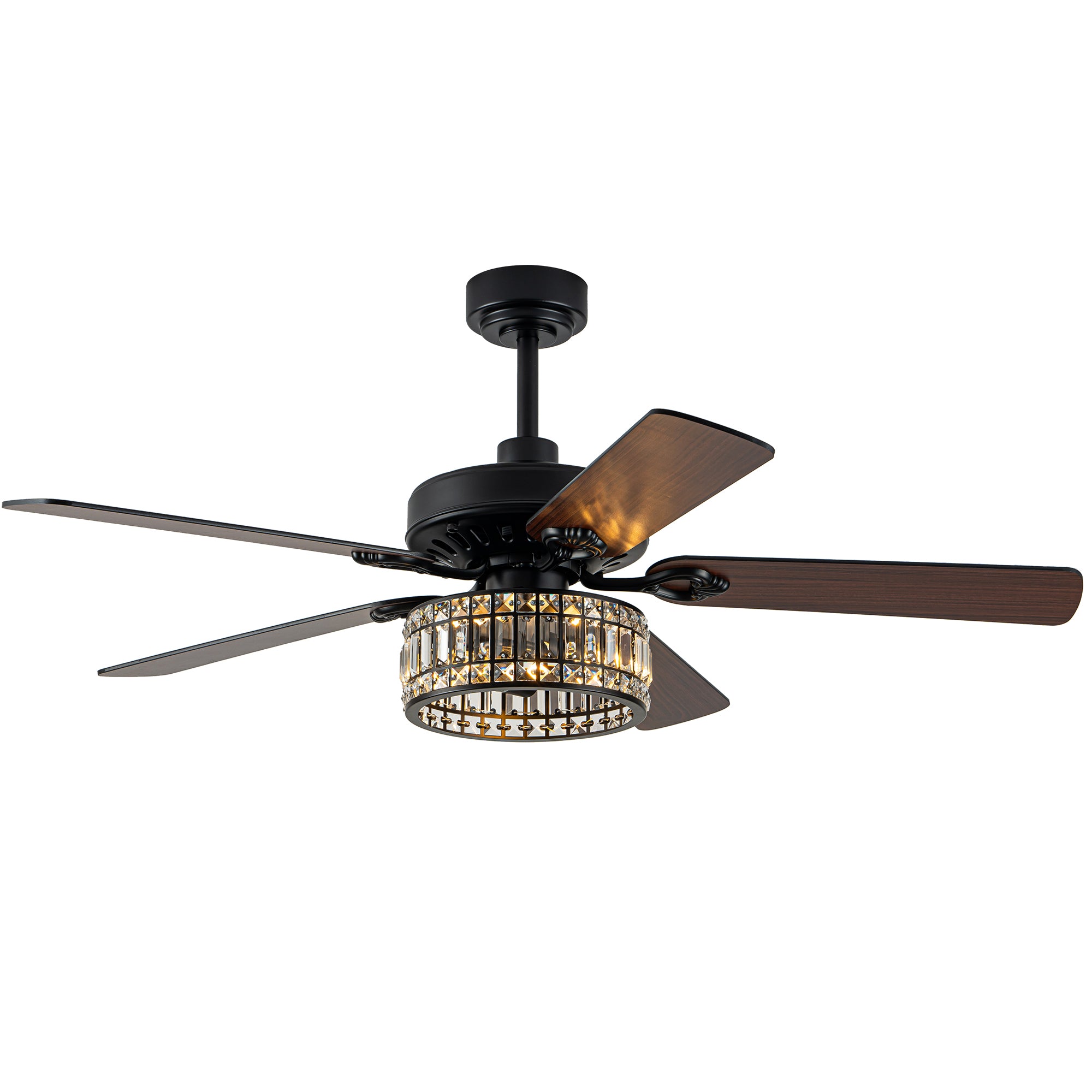 Luxury 52 Inch Crystal Caged Ceiling Fan with Light Reversible Wood Blades Quiet DC Motor Ceiling Fan Remote Control Timing Ceiling Fan Suit for Living Room, Kitchen, Bedroom