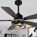 52 Inch Black Farmhouse Ceiling Fan with Lights and Remote Control, 6 Speeds DC Motor Reversible Caged Ceiling Fan