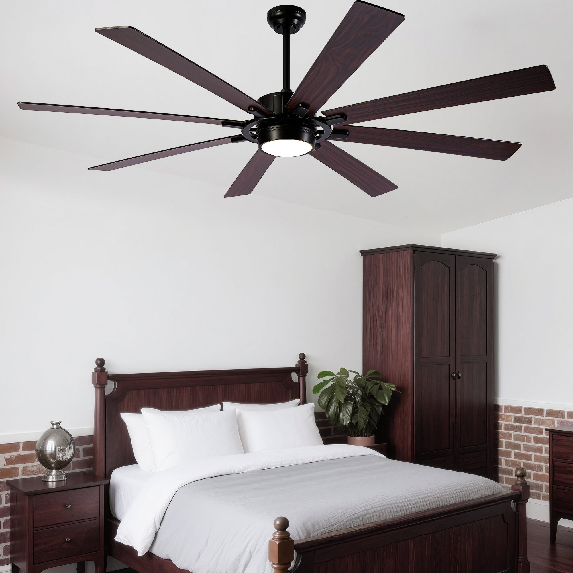 72 Inch 8-Blade Black Farmhouse Extra Large Ceiling Fan with LED Light and Remote, 6 Speeds DC Motor Reversible Ceiling Fan for Large Room