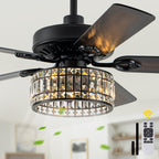 Luxury 52 Inch Crystal Caged Ceiling Fan with Light Reversible Wood Blades Quiet DC Motor Ceiling Fan Remote Control Timing Ceiling Fan Suit for Living Room, Kitchen, Bedroom