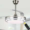 42 Inch Chrome Modern Retractable Ceiling Fan with Dimmable LED Light and Remote, 6 Speeds DC Motor Reversible Fandelier Ceiling Fan