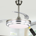 42 Inch Chrome Modern Retractable Ceiling Fan with Dimmable LED Light and Remote, 6 Speeds DC Motor Reversible Fandelier Ceiling Fan
