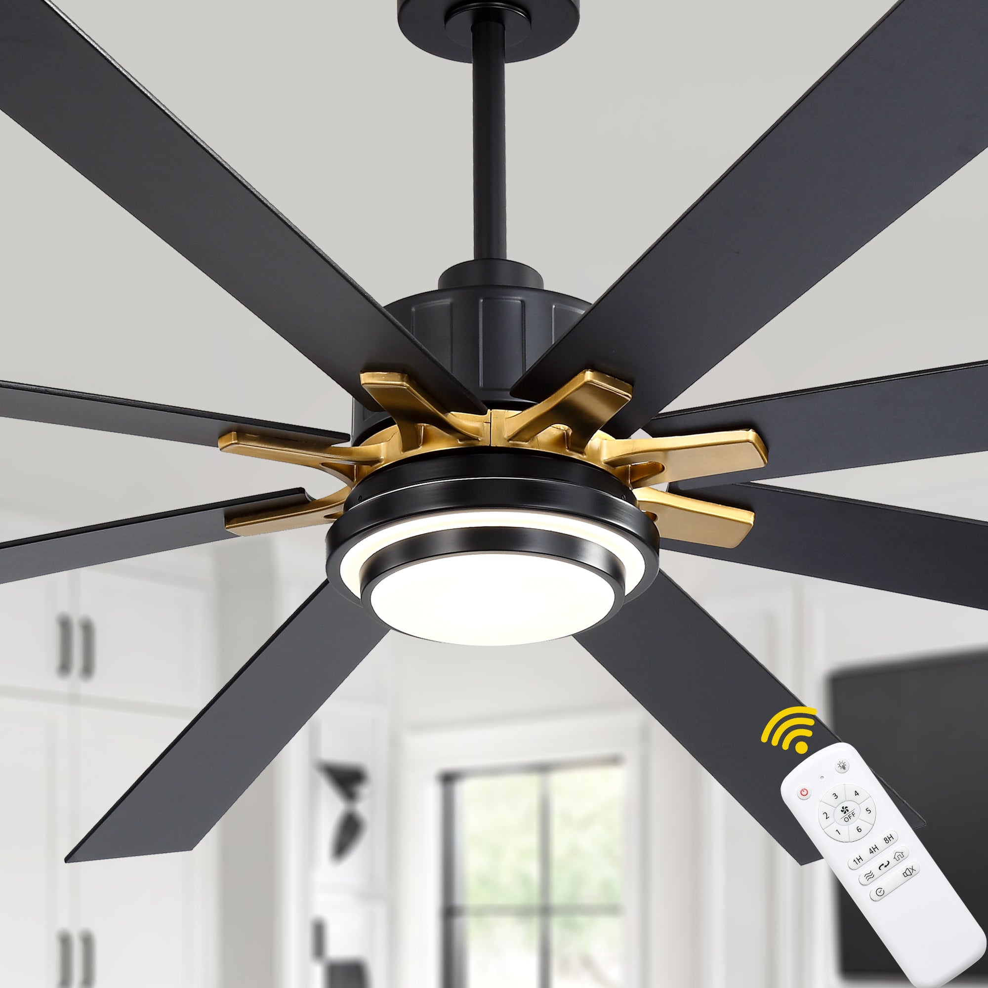 72 Inch Modern Ceiling Fan with LED Light and Remote Control, 6 Speeds DC Motor Reversible Large Ceiling Fan for Living Room