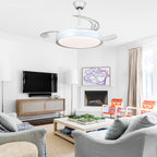 42 Inch Black/Gold/White Modern Retractable Ceiling Fan with LED Light and Remote, 6 Speeds DC Motor Bladeless Ceiling Fan for Bedroom