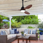 42 Inch Modern Farmhouse Smart Outdoor Ceiling Fan with Dimmable LED and Remote, 6-Speed 3-Blade Waterproof Ceiling Fans Plug In Outside Patio Fan