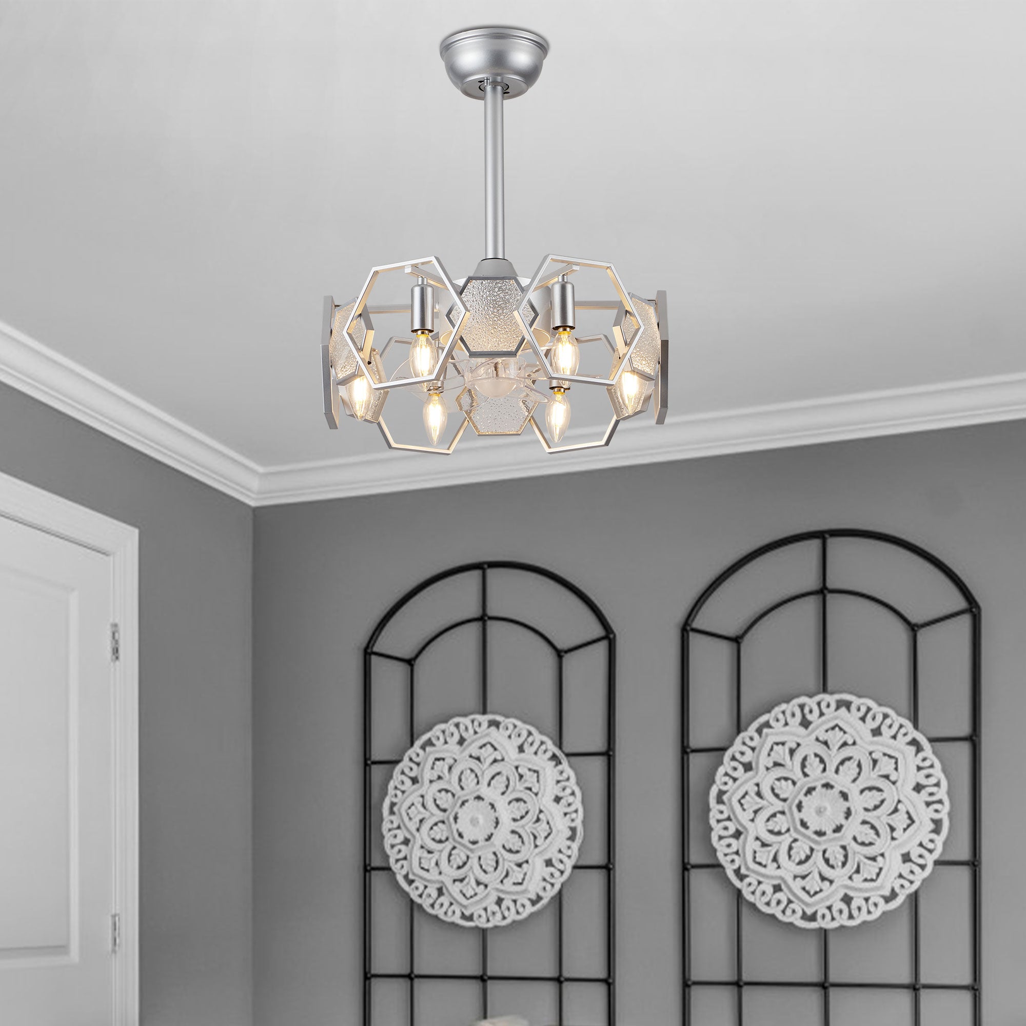 DC1903-BellaDepot 18.9" Gold/Black/Silver Finish Geometric Reversible Ceiling Fan with 6 Lights and Remote