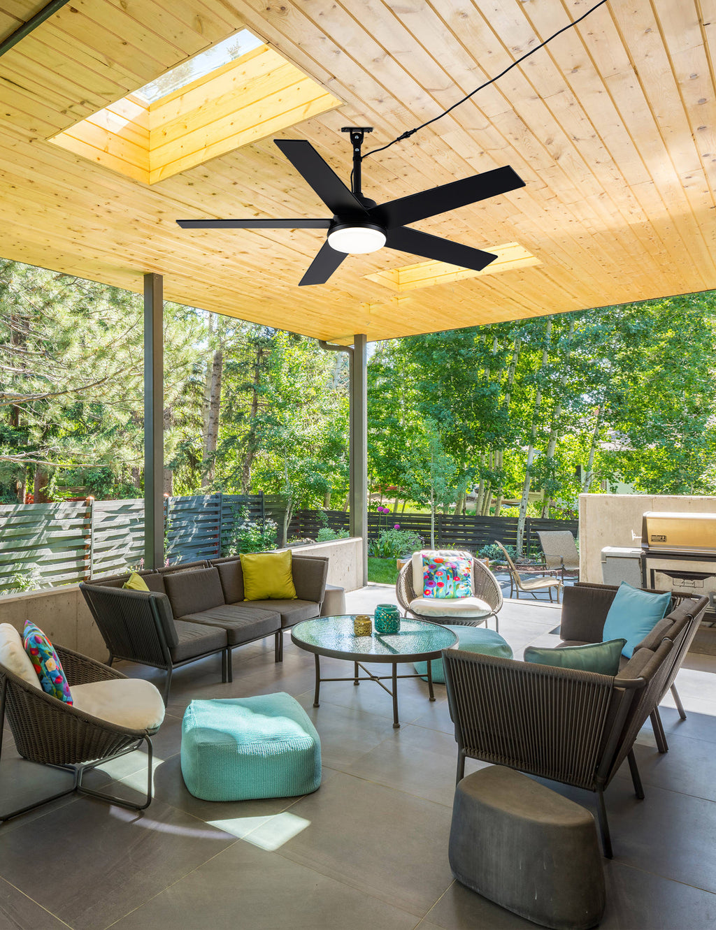 Industrial 48 Inch Outdoor Ceiling Fan with Light, Waterproof Black Blades, Dimmable LED and Remote Control Ceiling Fan Quiet DC Motor Ceiling Fan Suit for Patio, Gazebos