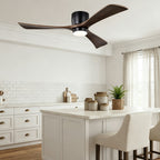 52 Inch Modern Farmhouse Matte Black Flush Mount eiling Fan with Lights & Remote Control, 6 Speed DC Motor Reversible Ceiling Fan