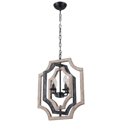 FC4070-16.9" Small Size Wooden Chandelier with Adjustable Chain, 4 Light, for Home Decor