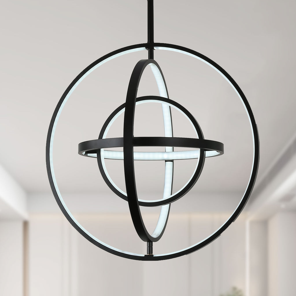 19.7 Inch Modern Round LED Chandelier with DIY Shade, Black Industrial Pendant Light Height Adjustable
