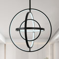 19.7 Inch Modern Round LED Chandelier with DIY Shade, Black Industrial Pendant Light Height Adjustable