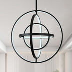 19.7 Inch Modern Round LED Chandelier with DIY Shade, Black Industrial Pendant Light Height Adjustable