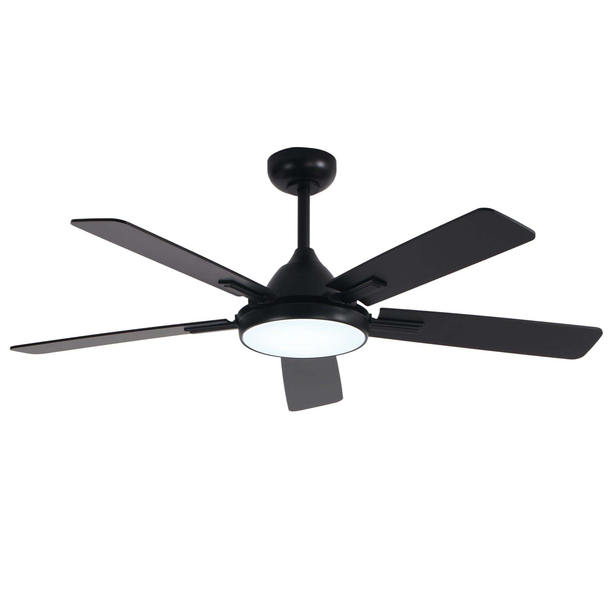 52 Inch Black Modern Ceiling Fan with LED Light, 6-Speed Reversible DC Motor, 5 Dual-Finish Wood Blades, Remote Control, Adjustable Height