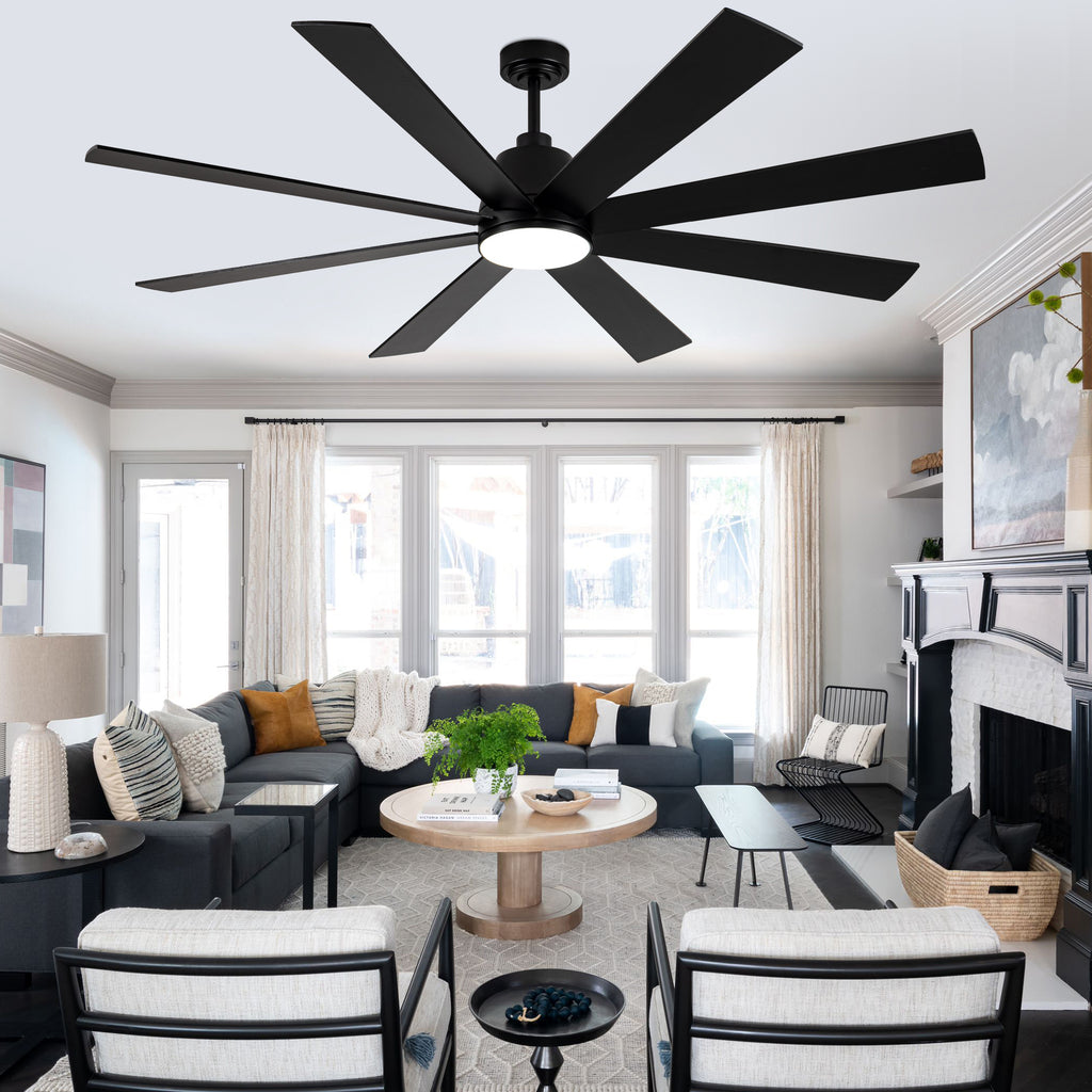 72 Inch Black Modern Ceiling Fan with LED Light and Remote, 6 Speeds DC Motor Reversible Extra Large Ceiling Fan for Living Room