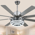 72 Inch Black/Gold/Chrome 8-Blade Modern Extra Large Ceiling Fan with LED Light and Remote, 6 Speeds DC Motor Reversible Ceiling Fan DIY Shade