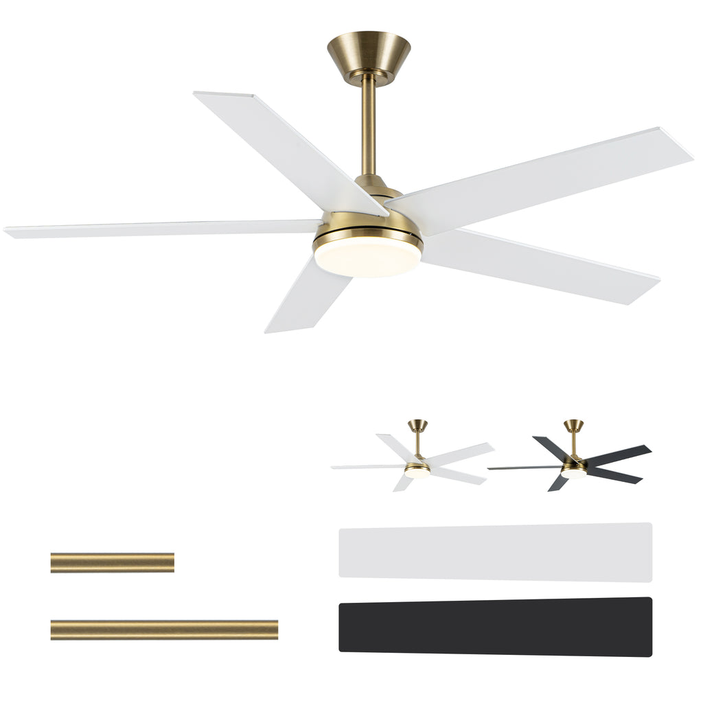 52 Inch Modern Smart Gold Ceiling Fan with Dimmable LED Light and Remote & APP Control, 6-Speed DC Motor Reversible Ceiling Fan