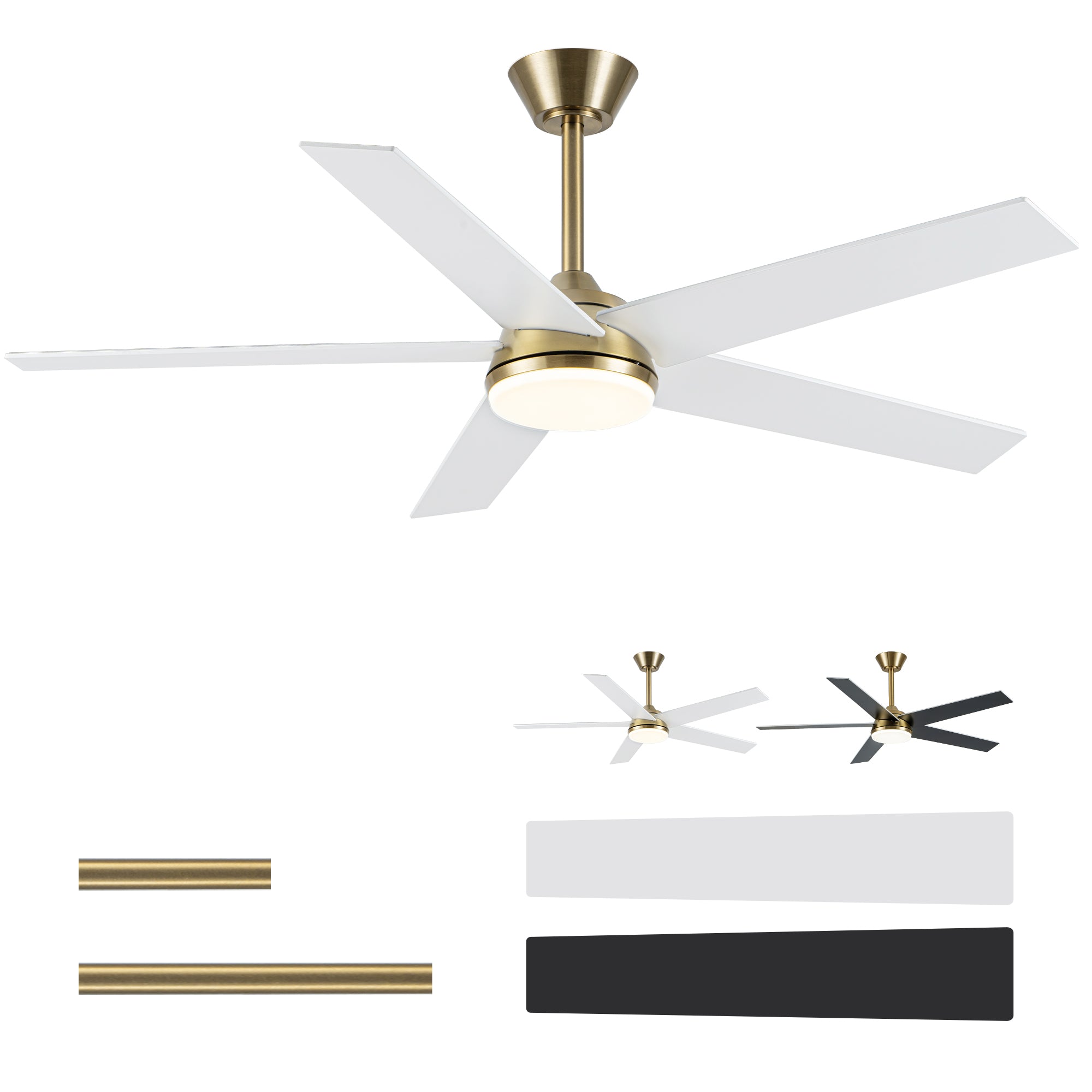 52 Inch Modern Smart Gold Ceiling Fan with Dimmable LED Light and Remote & APP Control, 6-Speed DC Motor Reversible Ceiling Fan