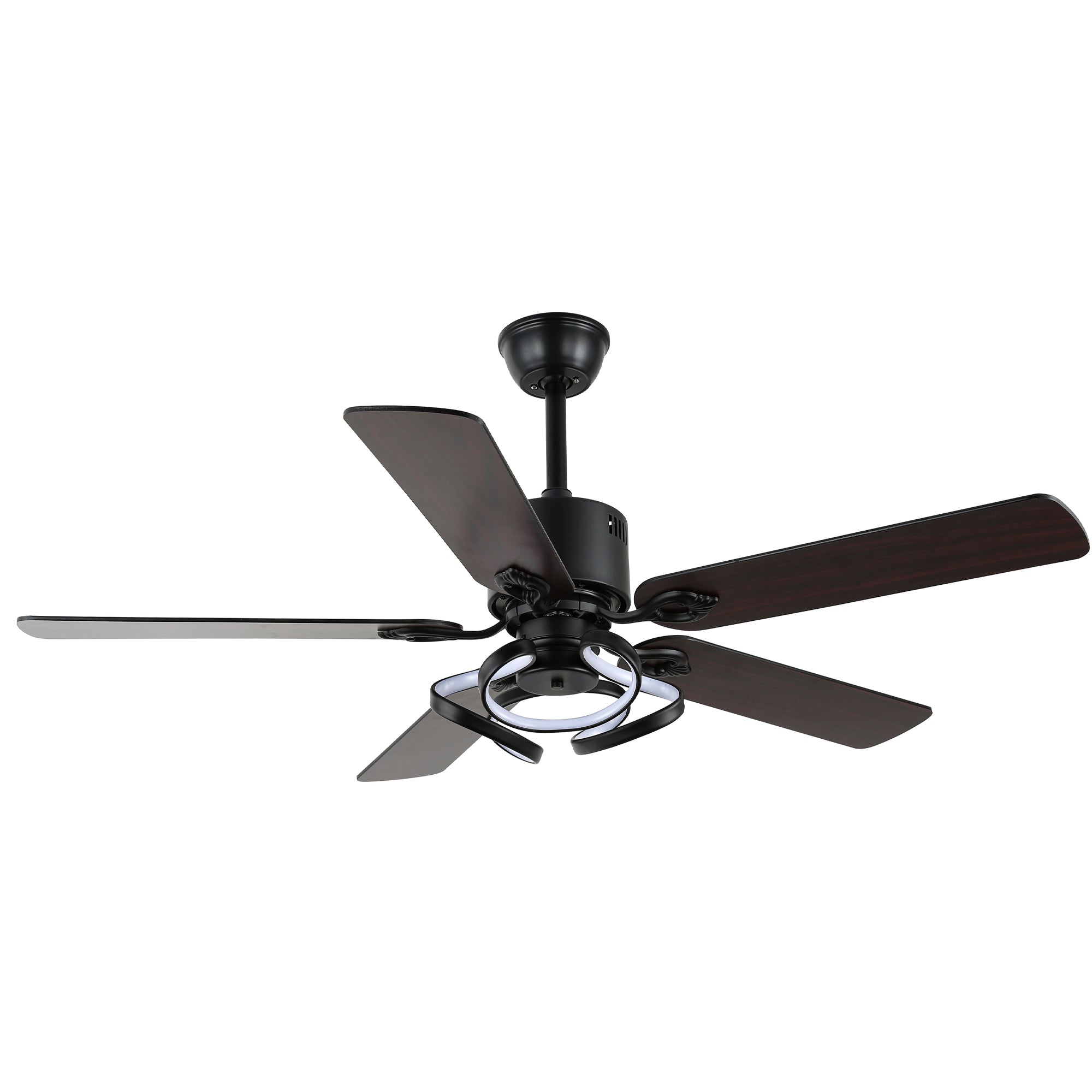 52 Inch Black/Chrome Modern Ceiling Fan with Led Light and Remote Control, 6 Speeds DC Motor Reversible Ceiling Fan for Living Room