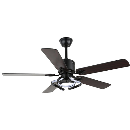 DC5217-52" 5 Wooden Blades Black/Chrome Finish Modern Reversible Ceiling Fan with Remote and Light Kit Included, 6-speed Dimmable Ceiling Fan