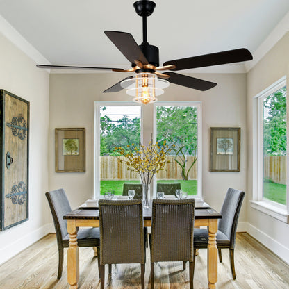 BellaDepot 52" Modern Black or Chrome Acrylic Shade Ceiling Fan with Remote Control, 5 Blades Standard Ceiling Fan with Lights - DC5222-B/C