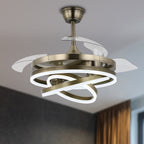 42 Inch Modern Smart Retractable Ceiling Fan with LED Light and Remote, 6 Speeds DC Motor Bladeless Ceiling Fan with DIY Shade