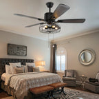 52 Inch Black Industrial Caged Ceiling Fan with Lights and Remote, 3-Speed Reversible Ceiling Fan for Large Room