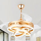 42 Inch Modern Smart Retractable Ceiling Fan with LED Light and Remote, 6 Speeds DC Motor Bladeless Ceiling Fan with DIY Shade
