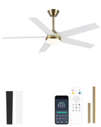52 Inch Modern Smart Gold Ceiling Fan with Dimmable LED Light and Remote & APP Control, 6-Speed DC Motor Reversible Ceiling Fan