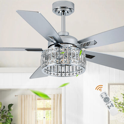 BellaDepot 52" Luxury Crystal Caged Chrome Ceiling Fan with Remote Control, 6 Speeds Ceiling Fan with Lights for Living Room- DC5227-MD