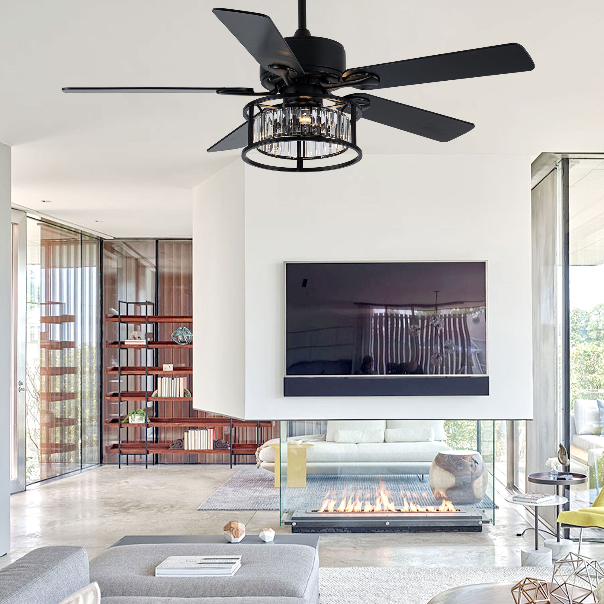 BD2067-BellaDepot 52" Luxury Crystal Caged Reversible Ceiling Fan with Remote and 3 Lights, DC Motor Ceiling Fan