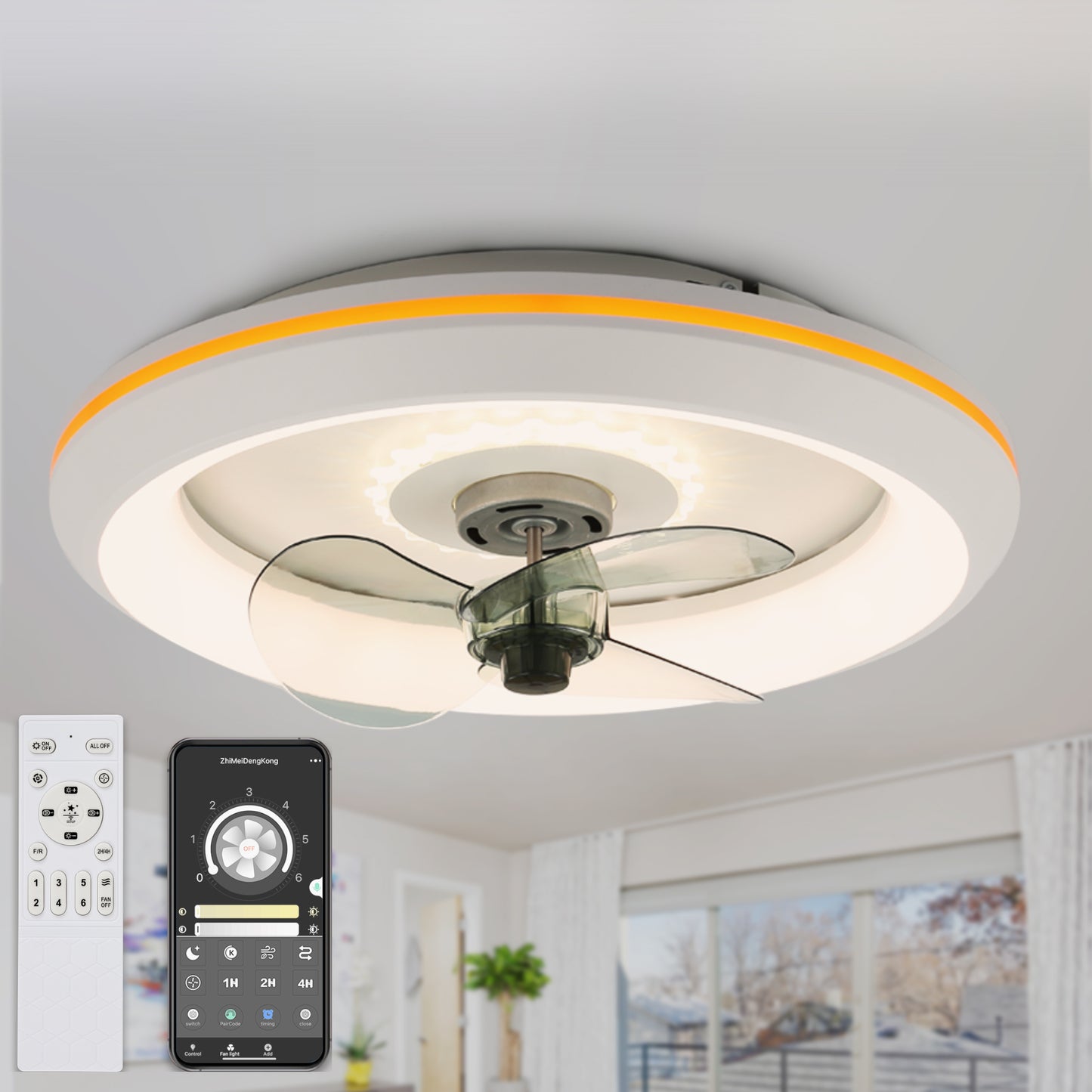 19" 3 - Blade LED Smart Flush Mount Ceiling Fan with Remote Control and Light Kit Included