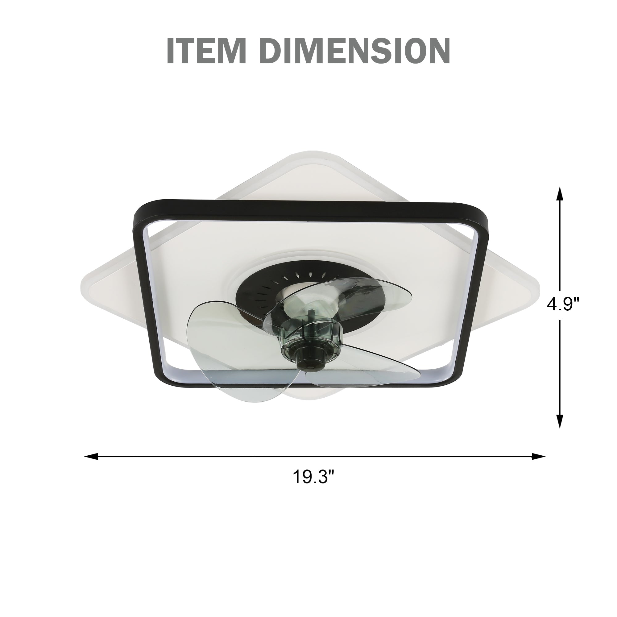 19 Inch Square Modern Smart Low Profile Ceiling Fan with LED Light, 6 Speeds DC Motor Flush Mount Ceiling Fan for Bedroom