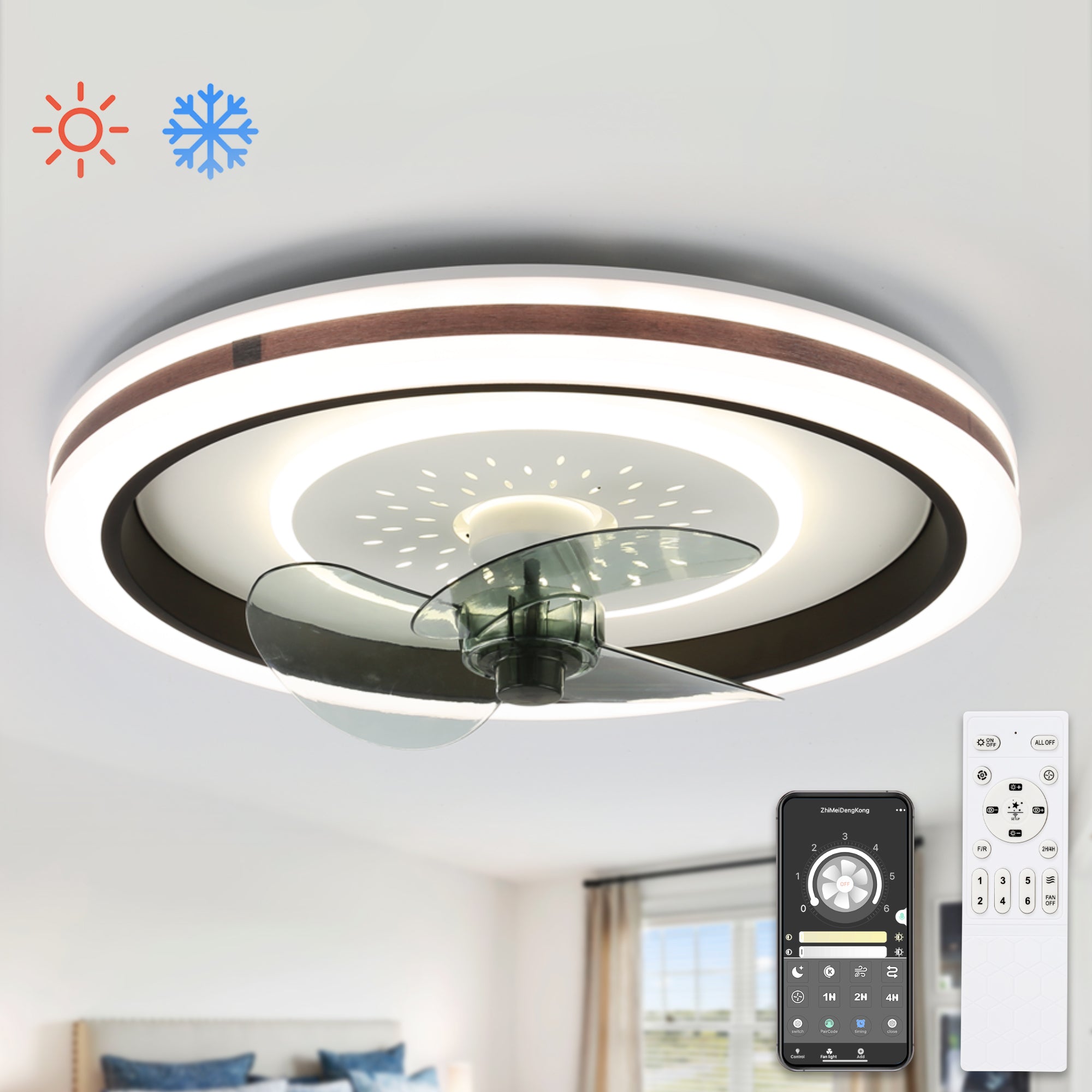 19 in. Bladeless Ceiling Fan with LED Lights and Remote Low