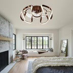 20 Inch Gold/Brown Irregular Flush Mount Ceiling Fan with LED Light and Remote, 6 Speeds DC Motor Reversible Bladeless Ceiling Fan