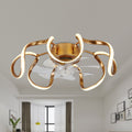 20 Inch Gold/Brown Irregular Flush Mount Ceiling Fan with LED Light and Remote, 6 Speeds DC Motor Reversible Bladeless Ceiling Fan