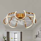 20 Inch Gold/Brown Irregular Flush Mount Ceiling Fan with LED Light and Remote, 6 Speeds DC Motor Reversible Bladeless Ceiling Fan