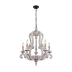 FC4004-H/W-BellaDepot 5 Lights 25" Distressed Wood/Distressed White Vintage Wood Chandelier, Height Adjustable Pendant Light
