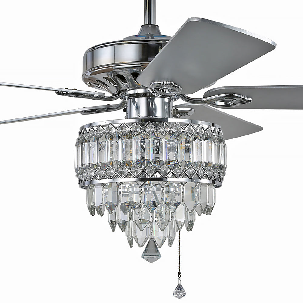 BD2044-52" Popular Large Size Dazzling Luxury Crystal Reversible Wooden Ceiling Fan with Remote and Lights 5 Blades