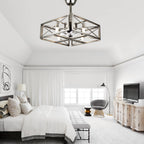 20 Inch Nickel Industrial Ceiling Fan with Remote Control, 3-Speed Reversible Bladeless Fandelier Ceiling Fan for Bedroom