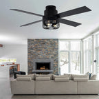 BD2065-BellaDepot 52" Retro Black Finish Low Profile Flush Mounted Ceiling Fan with Lights and Remote, DC Motor 6 Speeds Ceiling Fan for All Seasons