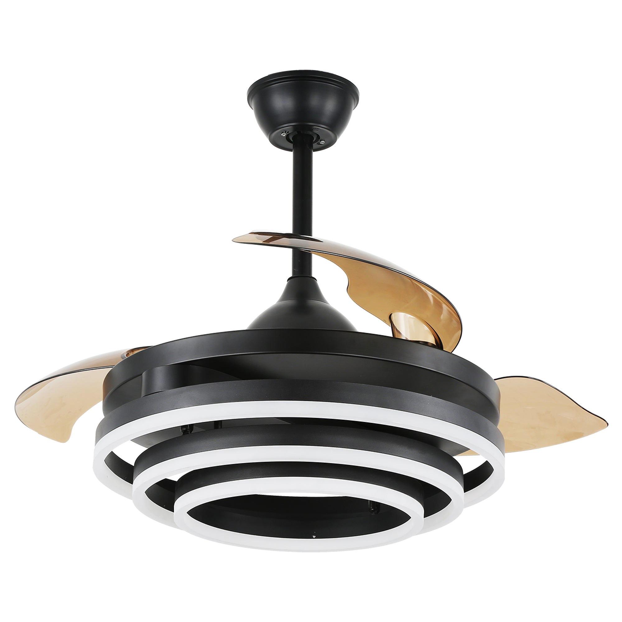 DC4264-BellaDepot 42" Chrome/Brown/Nickel/White/Black/Gold DIY Shape Modern Retractable Ceiling Fan with Remote and LED Light Kit Included, Dimmable Reversible Ceiling Fan