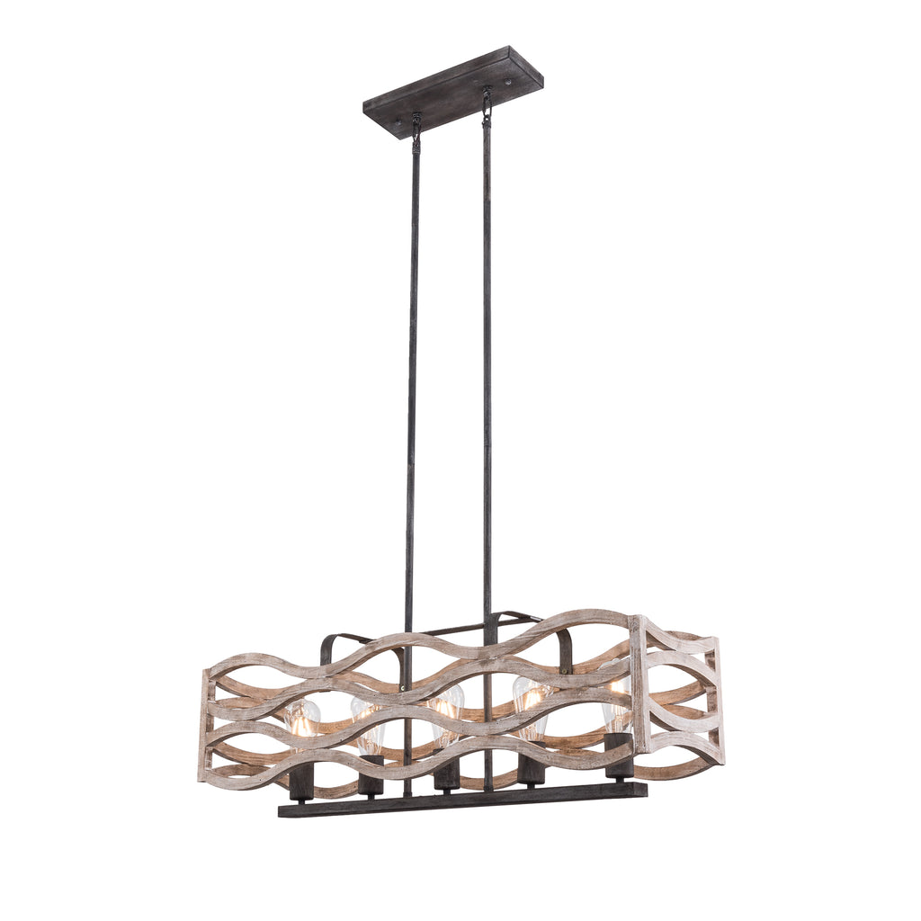 5 - Light Rectangle Farmhouse Chandelier for Dining Room Wooden Chandelier, 34" Kitchen Island Lighting